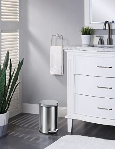 SunnyPoint 4.5 Liter(1.2 Gallon) Small Round Trash Can with Plastic Inner Bucket; Bathroom, Office, Kitchen and Bedroom Step On and Slow Close (S.N) - color: SN, size: Small