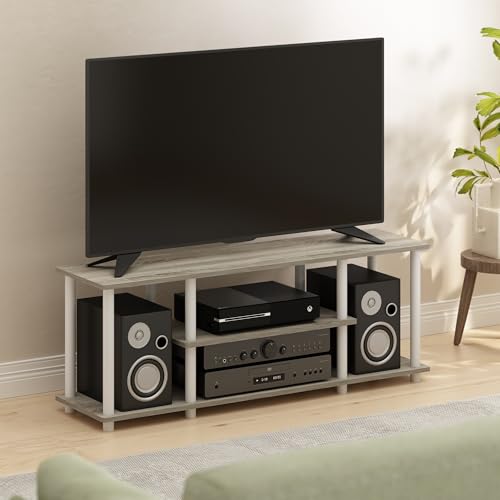 Furinno Turn-N-Tube No Tools 3D 3-Tier Entertainment TV Stand up to 50 inch TV, Round Tubes, Oak - color: Oak/White, size: 50 inch