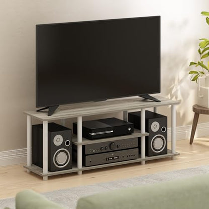 Furinno Turn-N-Tube No Tools 3D 3-Tier Entertainment TV Stand up to 50 inch TV, Round Tubes, Oak - color: Oak/White, size: 50 inch