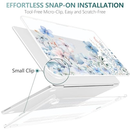 DONGKE Compatible with MacBook Neo 13 Inch Case 2026 A3404 A18 Pro chip & Touch ID, Plastic Hard Shell with Keyboard Cover, Screen Protector & Dust Plugs, Blue Flowers - color: Blue Flowers