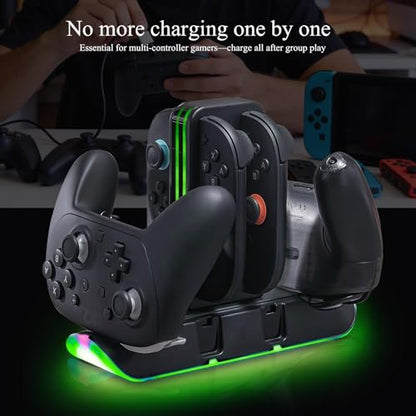 Switch 2 Charging Station for 4 Joy-Con & 2 Pro Controllers, 6-in-1 Fast Charging Dock with RGB LED Indicator, Compatible with Nintendo Switch 2/1/OLED