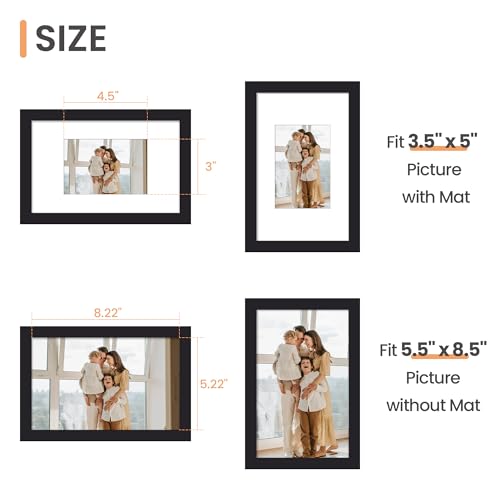 upsimples 5.5x8.5 Picture Frame, Display Pictures 3.5x5 with Mat or 5.5x8.5 Without, Wall Hanging Photo Frame, Black, 1 Pack - color: Black, size: 5.5x8.5