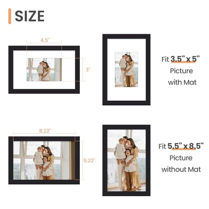 upsimples 5.5x8.5 Picture Frame, Display Pictures 3.5x5 with Mat or 5.5x8.5 Without, Wall Hanging Photo Frame, Black, 1 Pack - color: Black, size: 5.5x8.5