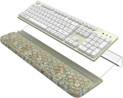 HAOCOO Computer Keyboard Stand, Wrist Rest with 3-Level Height Adjustment, Acrylic Keyboard Holder for Comfortable Typing, Tilted Keyboard Rest, Desk Wrist Pad for Office, Home - color: Bean Green