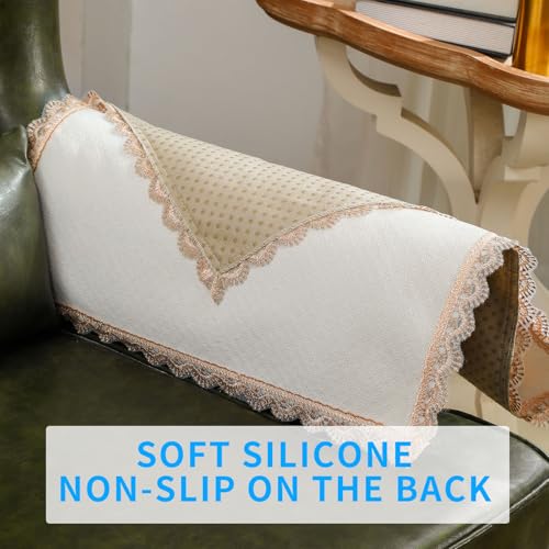 MINJIATEX Couch arm Covers,Non-Slip lace Sofa arm Covers Set of 2 Washable Sofa armrests Cover for Living Room Recliner Chair arm Cover Protectors for Leather armrest (YC-Off White) - color: Yc-off White