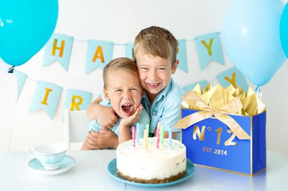 JWSCYSY 12th Blue Birthday Gift Bag with Card, Tissue Paper and Ribbon for Men Boys Birthday Party Favor, Presents Wrapping (12.6" EST 2014) - color: 12TH