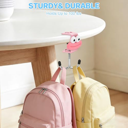 AULEEP 2 Pack Clamp-On Under Desk Purse Hook for Table & Desk, Adjustable Bag Hanger with Cute DIY Stickers, 100 lbs Capacity Desk Organizer Hooks for Handbag, Backpack, Headphone, Blue & Pink - color: Blue & Pink