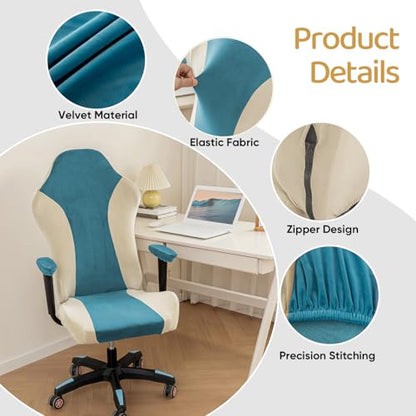 Lavish Cover Velvet Stretchable Gaming Chair Cover, Washable, Anti-Scratch Slipcover with Armrest Protection, Cat Scratch Proof for Office and Computer Chairs(No Chair, LightBlue) - color: Lightblue