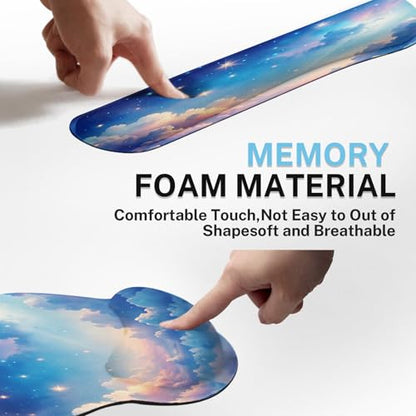 Arttown Starry Sky Desk Mat Cloud Colorful Mouse Pad Set 4 in 1 Beauty Night Sky Ergonomic Design Large Desk Pad + Keyboard Wrist Rest + Mouse Wrist Rest + Coaster Suitable for Home Office Study Game - color: Starry Sky