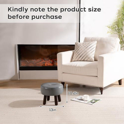 oakvivo Ottoman, Small Foot Stool, Round Leather Pouf Ottoman, 13''L x 13''W x 10.2''H Foot Rest with Non-Skid Rubber Legs for Living Room Bedroom Couch Entryway, Grey - color: Grey