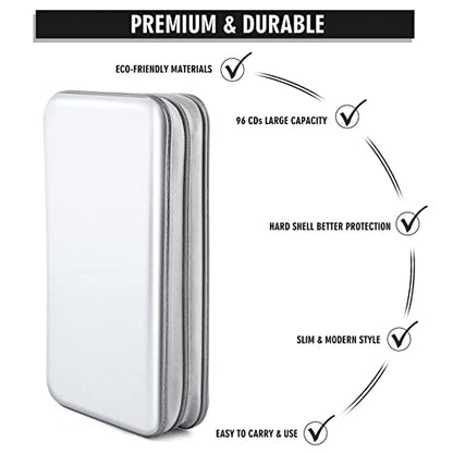 DVD Case, Bivisen CD Case Holder Wallet Binder 96 Capacity CD/DVD Cases Storage Holder Binder Organizer Wallet Book for Car Home Travel (White) - color: White