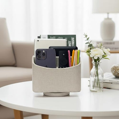 UnionBasic Rotating Desk Organizer, 360 Desk Spinning Caddy, Desktop TV Guide/Mail/Media/Remote Controller Holder Organizer, Beige - color: Beige