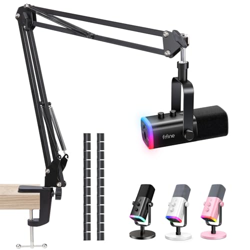SUNMON Boom Arm - Metal Scissor Mic Boom Arm with 3/8'' to 5/8'' Adapter, K688 Microphone Stand with Cable Sleeve - color: FIFINE XLR/USB Dynamic Microphone Boom Arm