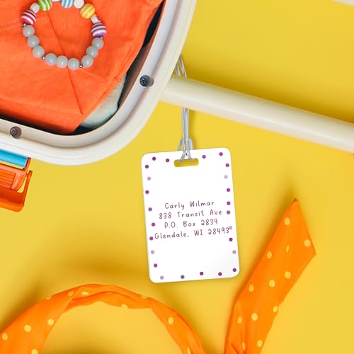 Personalized Pink Polka Dot Luggage Tag / 2.75" x 4" Custom Abstract Bag Tag/Double Sided Durable Plastic Luggage Tag with Plastic Strap/Made in The USA - style: Pink Dots