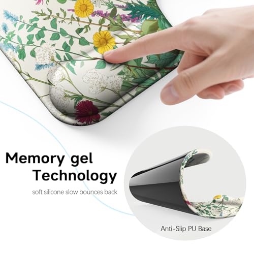 Ergonomic Mouse Pad with Gel Wrist Rest (1"& 1.2" Dual Height) - Mouse Pads Compact Mousepad Desk Mat Office, Gaming & Carpal Tunnel Relief | Non-Slip Rubber Base Wildflower Garden - color: Wildflower Garden