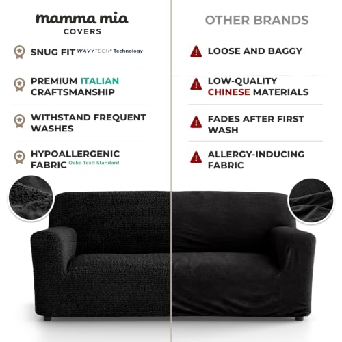 Premium Stretch Couch Covers for Sofa - Sofa Chair Cover Washable, Dogs & Pets Friendly - Elastic Polyester Loveseat Slipcovers - Non-Slip Love Seat Couch Covers - Black (64"-85" Wide) - color: Black, size: 64"-85" Wide
