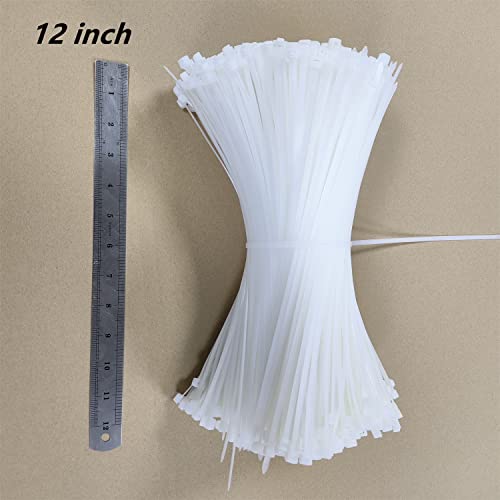 Zip Ties 1000 pcs 12 inch Cable Zip Ties Heavy Duty, Premium Plastic Wire Ties with 50 LBS Tensile Strength, UV Resistant Cable Ties, Self-Locking White Nylon Tie Straps (12 inch 1000 pcs, White) - color: White, size: 12 inch 1000 pcs