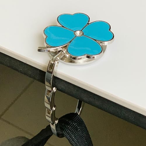 ROFLYER Four Leaf Clover Design Foldable Handbag Hanger Folding Purse Table Hook Holder (Blue) - color: Blue