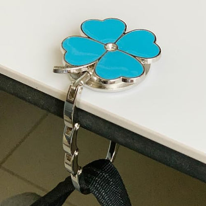 ROFLYER Four Leaf Clover Design Foldable Handbag Hanger Folding Purse Table Hook Holder (Blue) - color: Blue