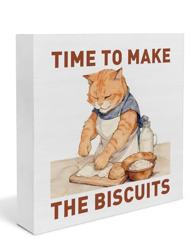 Funny Cat Baking Decor, Time to Make the Biscuits Kitchen Wooden Box Sign, Cute Baking Gifts for Cat Lovers Bakers Women, Cooking Gifts - color: Cat Baker