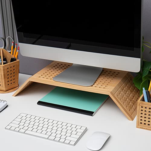 Mind Reader Monitor Stand, Ventilated Laptop Riser, Desktop Organizer, Office, Rayon from Bamboo, 20.75" L x 9" W x 4" H, Brown