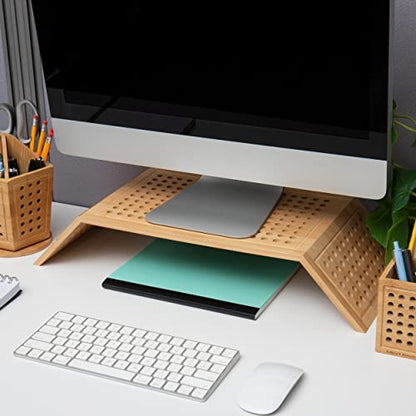 Mind Reader Monitor Stand, Ventilated Laptop Riser, Desktop Organizer, Office, Rayon from Bamboo, 20.75" L x 9" W x 4" H, Brown