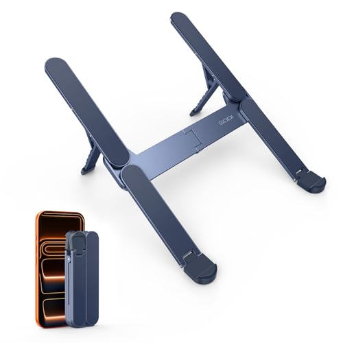 SODI Ultra Compact Foldable Laptop Stand - Portable Laptop Holder for Desk & Travel Use, Adjustable, Ergonomic Aluminum Computer Holder for MacBook, Tablet 10-16" (Blue, Bi-Fold) - color: Blue, size: Bi-Fold