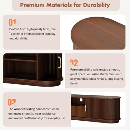 Walnut Rustic TV Stand with Sliding Wood Doors - 75" TV Media Console