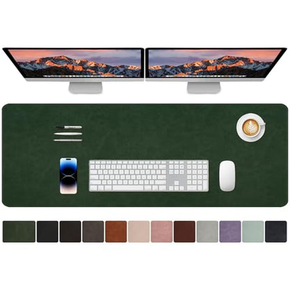 XXLarge Gaming Desk Pad with Stitched Edges - Waterproof Writing Pad Leather Mouse Mat, Non-Slip Base Desk Mat for Office/Home 47"x17" XXL Dark Green - color: Dark Green, size: 47" x 17"