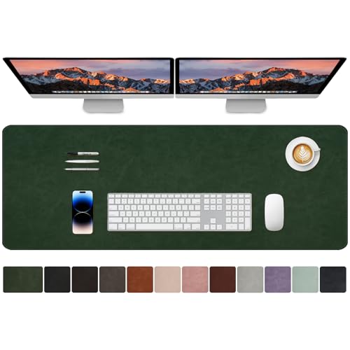 XXLarge Gaming Desk Pad with Stitched Edges - Waterproof Writing Pad Leather Mouse Mat, Non-Slip Base Desk Mat for Office/Home 47"x17" XXL Dark Green - color: Dark Green, size: 47" x 17"