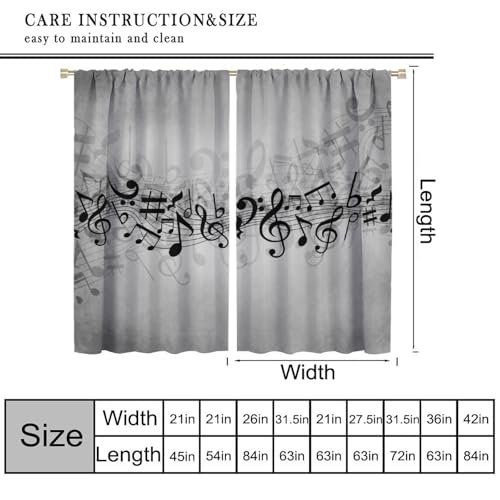 Music Notes Curtain, Musical Notes Rhythm of The Song Curtain Black and White Singing Clef Ornamental Window Treatments for Bedroom Living Room Home 42" W X 45" L(No Blackout) - color: Music-6, size: 20.5"W x 45"L (Pack of 2)
