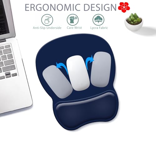 Ergonomic Mouse Pad with Wrist Rest, Gel Concave Mouse Pad with Non-Slip Base, Pain Relief Mouse Pads with Smooth Wrist Support for Office & Home (Deep Blue) - color: Deep Blue