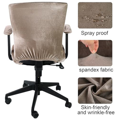 Tallew 4 Pcs Office Chair Covers Set Computer Universal Protective Stretchable Chair Seat Covers Desk Armrest Slipcovers Pads Office Cushion Backrest for Rotating(Khaki) - color: Khaki