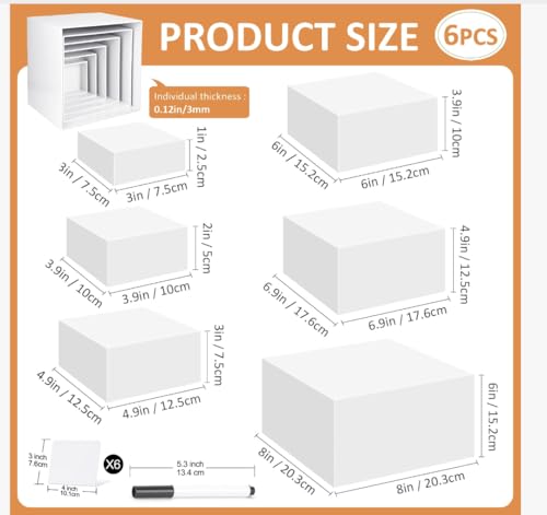 6 Pcs Acrylic Buffet Risers, 3x4x5x6x7x8 Inch Food Risers for Buffet Table, Catering Dessert Cake Holder for Party, Collectibles Jewelry Display Shelf, Stackable Cube Boxes Display with Hollow Bottoms