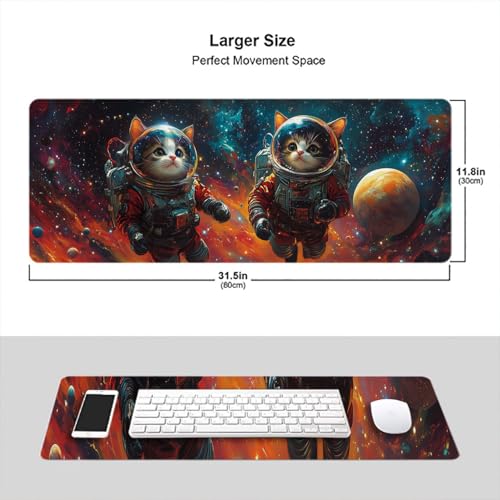 Cute Cat Desk Pad Mouse Pad 31.5 x 11.8 Inch Space Galaxy Colorful Planet Star XL Mouse Pad Large Mousepad Extended Laptop Keyboard Mat Gaming Desk Pad Mouse Mat Office Computer Keyboard Laptop Home - color: Cute Cat, size: 11.8W x 31.5L inches