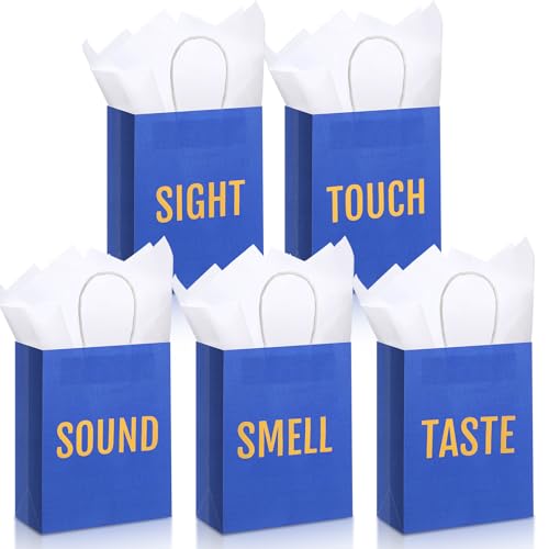 Kolldenn 5 Senses Gift Bags for Him for Her with 10 Pcs Tissue Paper, Paper Bags with Handles Five Senses Gifts for Valentines Christmas Birthday Wedding Anniversary(Blue,8.3 x 4.3 x 10.6 Inch) - color: Blue, size: 8.3 x 4.3 x 10.6 Inch