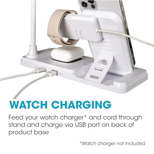 OttLite LED Table Lamp with Wireless Charging, White | Smartwatch Charging Stand | 3 Color Temperature Modes | Flexible Neck | ClearSun LEDs Reduce Eyestrain