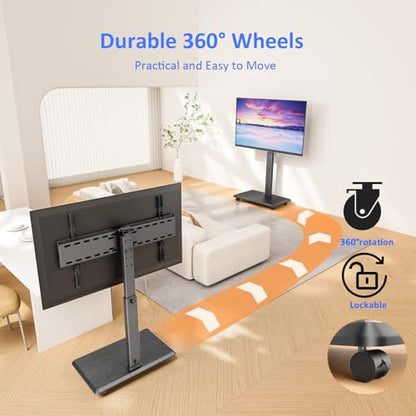 Afaloona Rolling TV Stand, Portable Mobile TV Stand for 32-75 Inch TVs up to 110 lbs, 18 Adjustable Heights, Max VESA 600x400mm, Rolling TV Cart on Wheels with Mount for Bedroom, Office, Outdoor - style: GM-A02