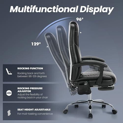 MALOL 300 lbs Massage Office Chair Set of 2, Big and Tall Desk Chair with 3-Level Heat and Footrest, PU Leather Ergonomic Executive Computer Chair with Side Pocket, Black - color: Black, size: Set of 2, style: Classic