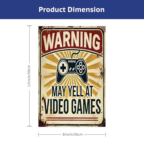Vintage Aluminum 12x8 Gaming Room Sign Video Game Wall Decor for Adult Boys | video poster,gamer merch,setup accents,hobby collectibles,male essentials,arcade novelties,teen trinkets - color: PM321021, size: 12" x 8"