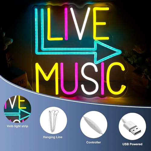 Live Music Neon Signs for Wall Decor，Led Neon Lightfor Live Room, Game Room, Broadcasting Room, Music Studio - style: live music001