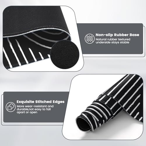 iCasso Black Desk Mat, Large Mouse Pad for Desk, Anti-Slip Big Mousepad with Stitched Edges, Computer Pad for Desktop - color: Line-Black