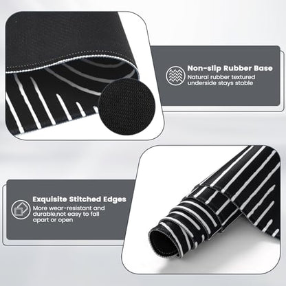 iCasso Black Desk Mat, Large Mouse Pad for Desk, Anti-Slip Big Mousepad with Stitched Edges, Computer Pad for Desktop - color: Line-Black