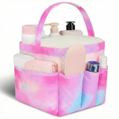 Attmu Mesh Shower Caddy Portable for College Dorm Room Camping Essentials, Shower Caddy Dorm with 9-Pockets, Large Capacity Hanging Basket Bathroom Bag for Toiletry, Swimming, Gym, Camp, Beach - color: gradient pink