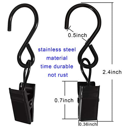 Stainless Steel S Hooks Curtain Clips, 50 Pack Hanging Party Lights Clips Hangers Gutter Photo, Art Craft Display, 2.4 Inch Long, Black - color: 2.4 Inch Long Black