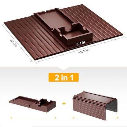 Bestjing Bamboo Couch Armrest Table, Sofa Arm Tray with Detachable Couch Cup Holder- 2 in 1 Anti-Slip Foldable Sofa Armchair Caddy Table for Drinks Cellphone TV Remote Snacks (Walnut) - color: Walnut, size: 16.3" x 13.3" x 2"