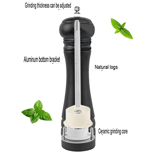 Wooden Pepper Mill Black Pepper Grinder Kit Manual Mills Solid with Strong Adjustable Ceramic Grinders Set 8 Inches - color: E Black Wooden Pepper Mill