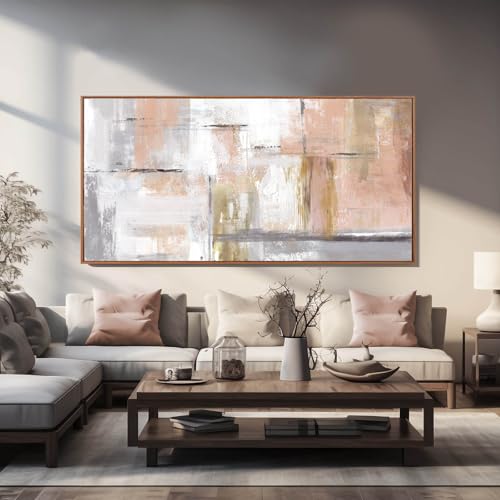 Kureful Abstract Wall Art Gold Wall Decor for Girl Pink Pictures for Living Room Hand Painted Painting for Bedroom Home Office Wall Decorations 24"x 48" - color: Pink, size: 24"x48"