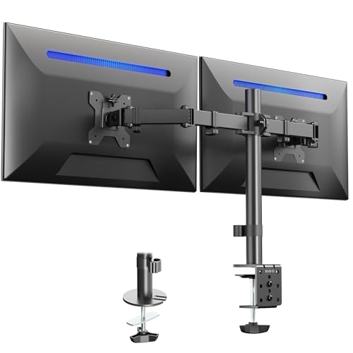 VIVO Dual Monitor Desk Mount, Heavy Duty Fully Adjustable Steel Stand, Holds 2 Computer Screens up to 24 inches and Max 22lbs Each, Black, STAND-V024 - color: Black, size: 13" - 24"
