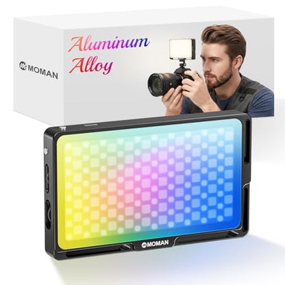 Moman Portable LED Video Light, Aluminum Alloy Body On-Camera Light, Diffuser & Built-in Battery, 2500K-8500K RGB Dimmable, CRI 96+ Photography Fill Light with 1/4" Screw for DSLR, Vlog, YouTube - size: ML9R with diffuser